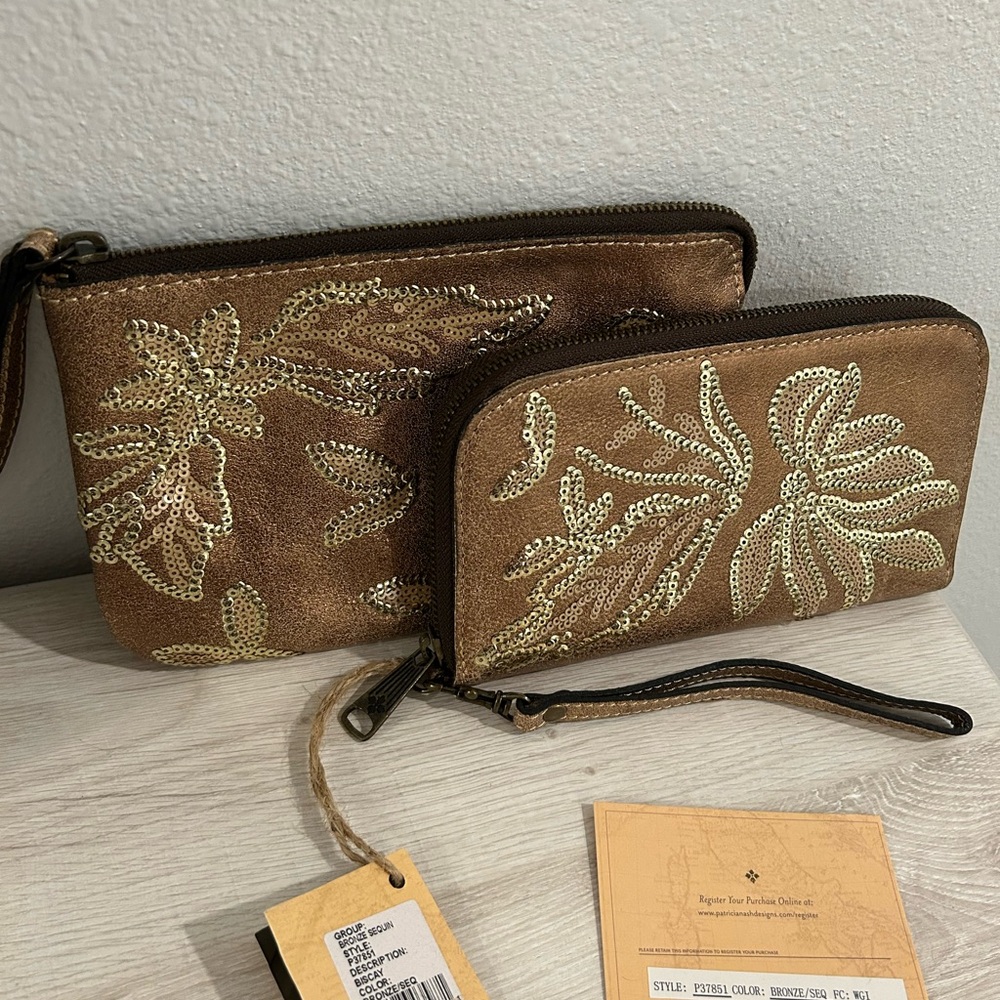 NWT Patricia Nash wallet and wristlet/pouch set “Biscay” bronze